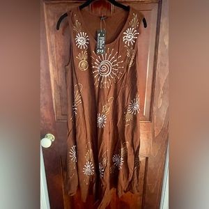 NEW brown with white swirl print sleeveless dress (one Size)